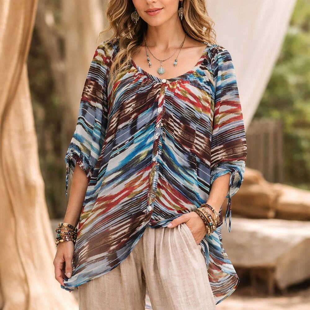 Halo Asymmetric Hem Sheer Womens Top Sz S Boho Lagenlook Resort Tunic Tank Artsy